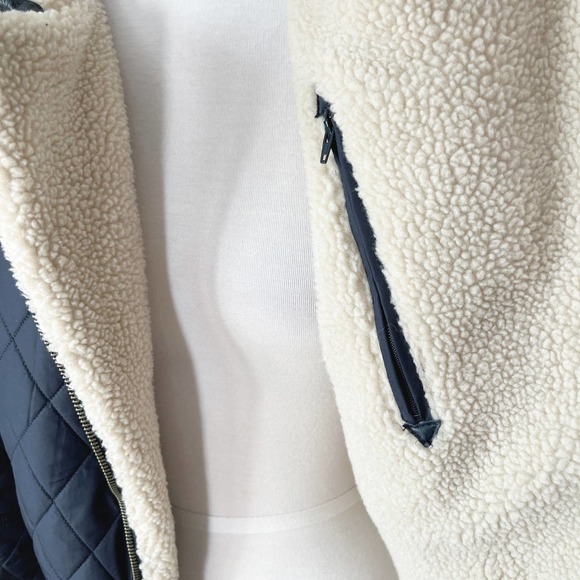 Barbour Navy Blue Quilted Battalion Sherpa Lined Moto Jacket Size M/8 - Picture 9 of 11